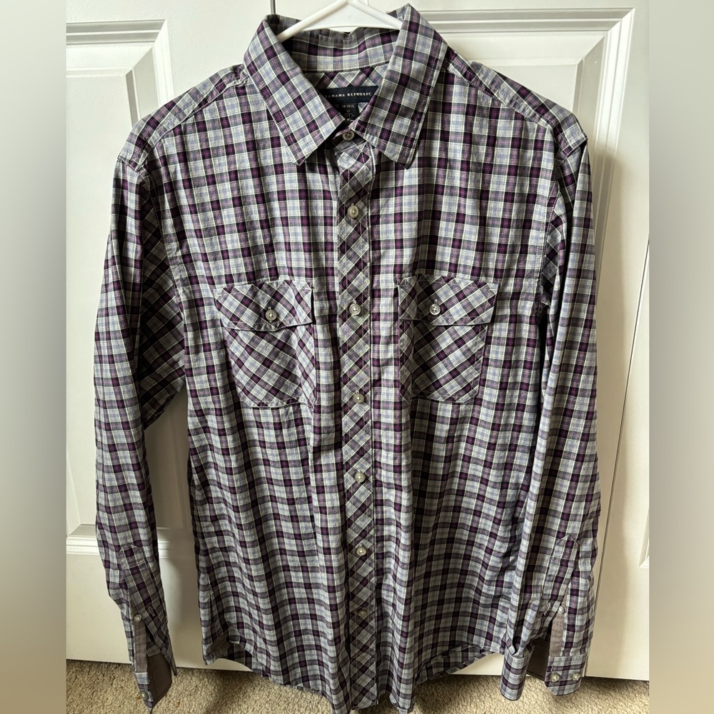 Banana Republic Purple and Gray Mens Plaid Shirt